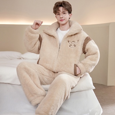 男士睡衣秋款男秋季冬季高级感珊瑚绒2025新款男款加绒加厚家居服