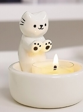 跨境爆款小猫烛台Cartoon Kitten Candle Holder陶瓷卡通香薰烛台
