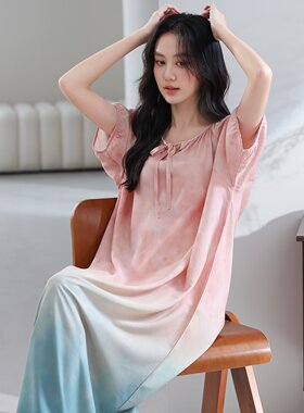 睡裙夏季女款2026新款棉绸睡衣女薄款可外穿家居服人造棉连衣裙