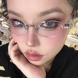2026 Oval sunglasses无框镶钻太阳镜女椭圆太阳眼镜复古小框墨镜