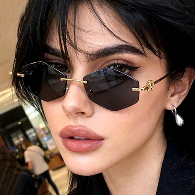 菱形无框太阳眼镜女金属辣妹墨镜