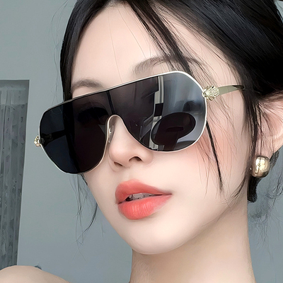 欧美大框墨镜连体片金属太阳眼镜
