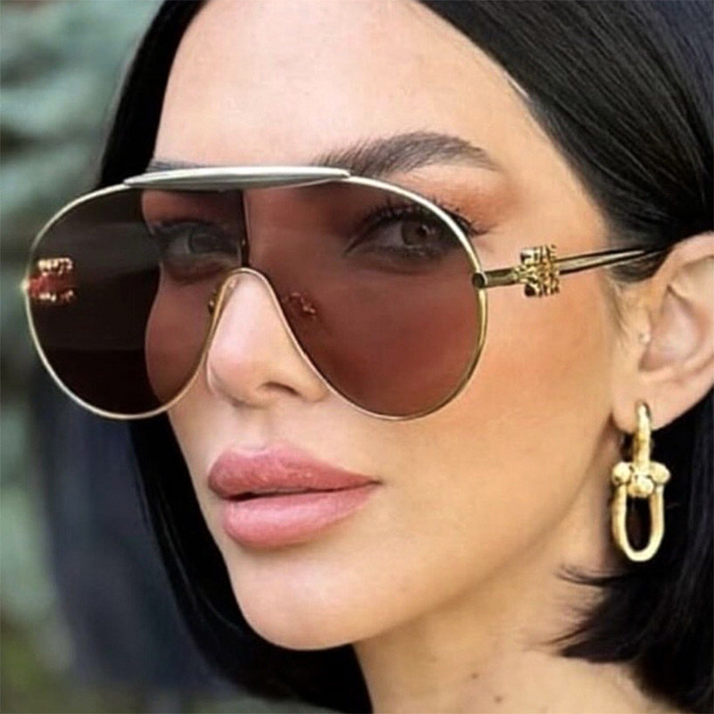 Metal Sunglasses超大框连体太阳镜女金属墨镜个性飞行员太阳眼镜