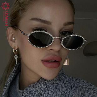 Oval sunglasses 椭圆镶钻太阳镜遮阳太阳眼镜拍照凹造型复古墨镜