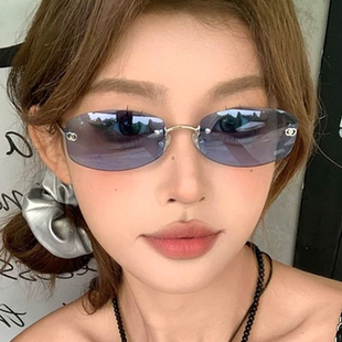 Rimless Sunglasses 无框切边太阳镜女士椭圆墨镜y2k辣妹太阳眼镜