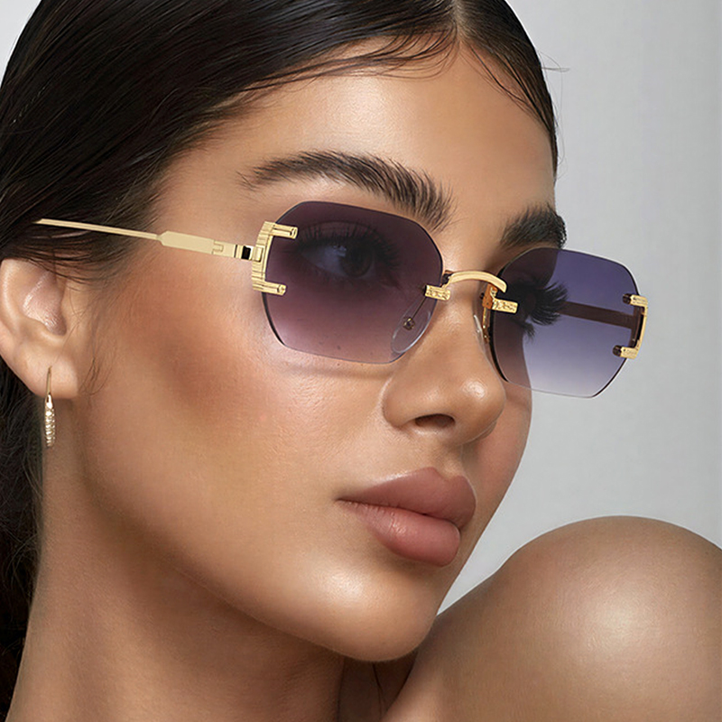 多边形太阳眼镜无框切边金属墨镜