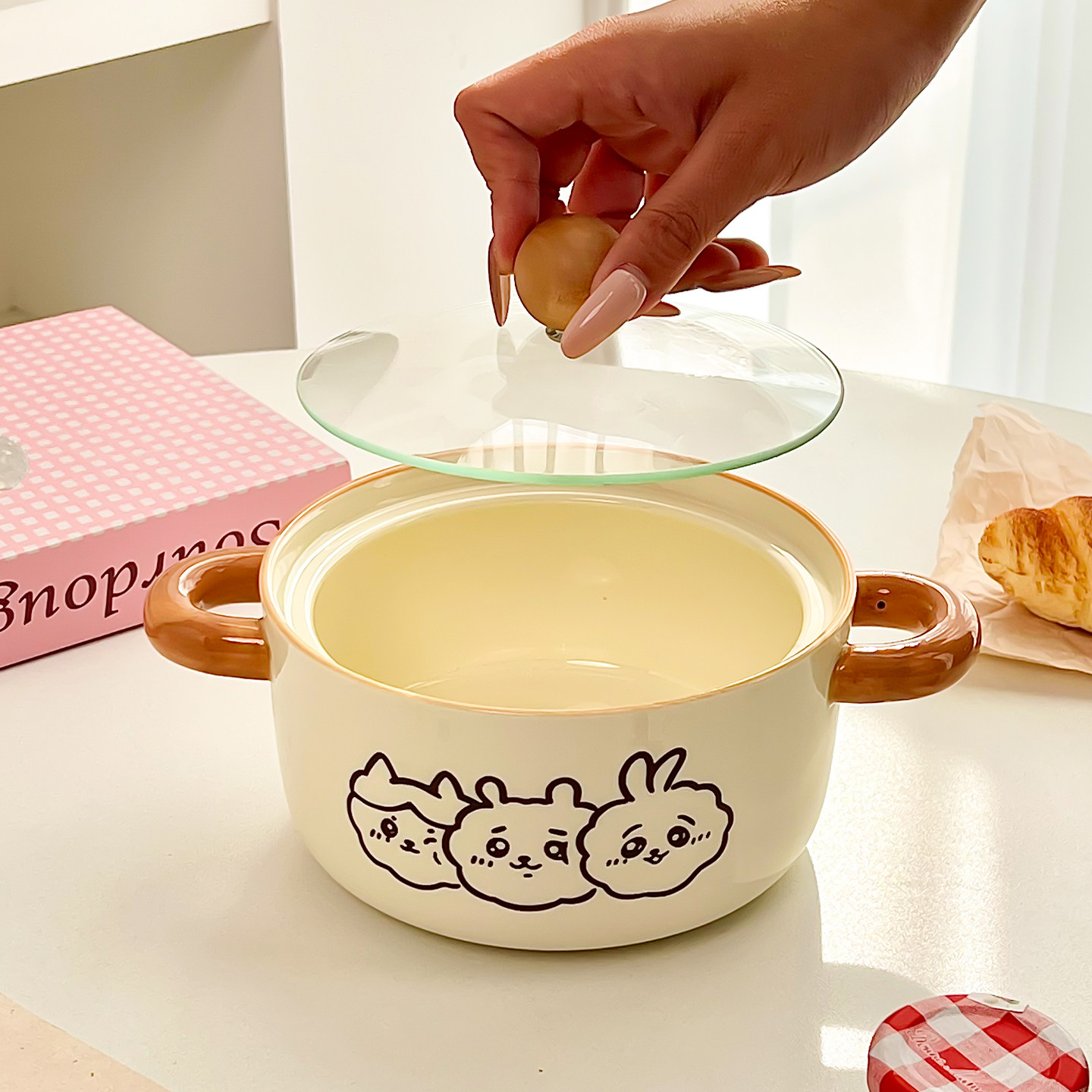 可爱陶瓷泡面碗带盖双耳汤碗卡通学生宿舍家用方便面碗釉下彩餐具,餐饮具,泡面碗,淘宝优惠券,粉丝福利购,淘宝优惠卷