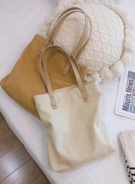 纯色帆布电脑包单肩托特包文艺简约笔记本13寸/14寸苹果华为戴尔