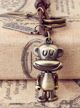 包邮个性毛衣链可旋转可动大嘴猴皮绳复古项链毛衣链时尚配饰饰品