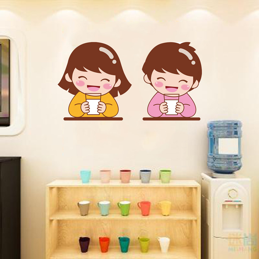 幼儿园排队喝水提示墙贴画班级教室装饰洗手法喝水贴纸七步洗手法