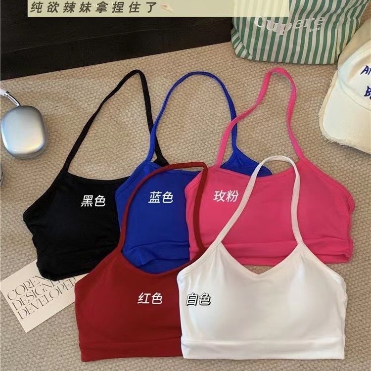 美式挂脖式辣妹裹胸绑带带胸垫内搭外穿打底美背抹胸上衣打底