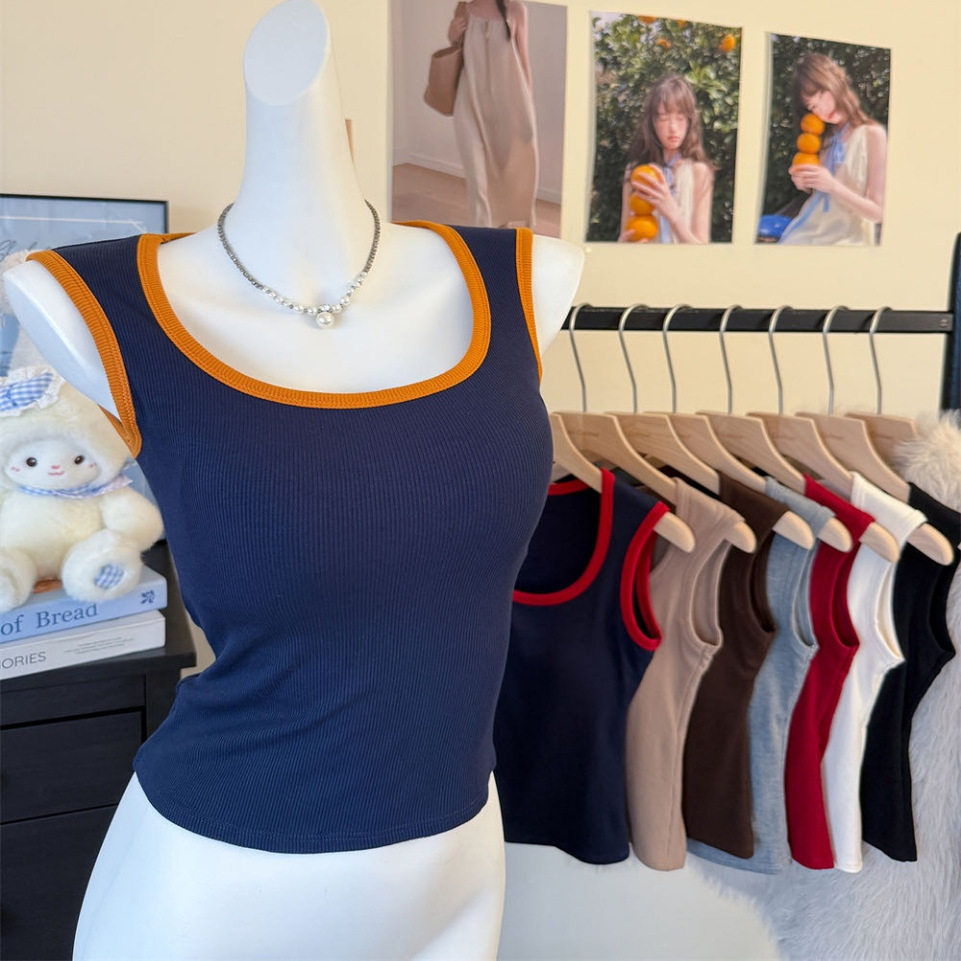 纯欲风磨毛撞色拼接吊带保暖背心女秋冬内搭带胸垫百搭打底衫上衣,女士内衣/男士内衣/家居服,保暖背心,淘宝优惠券,粉丝福利购,淘宝优惠卷