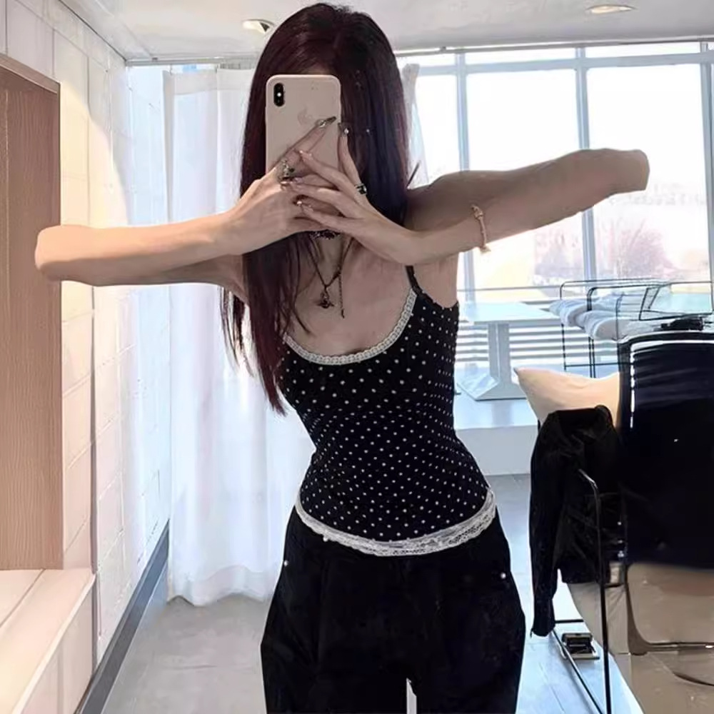 波点吊带背心女夏季新款设计感