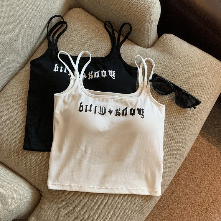 美式双肩带吊带背心女外穿夏季泰式小众甜辣妹jazz抹胸上衣带胸垫