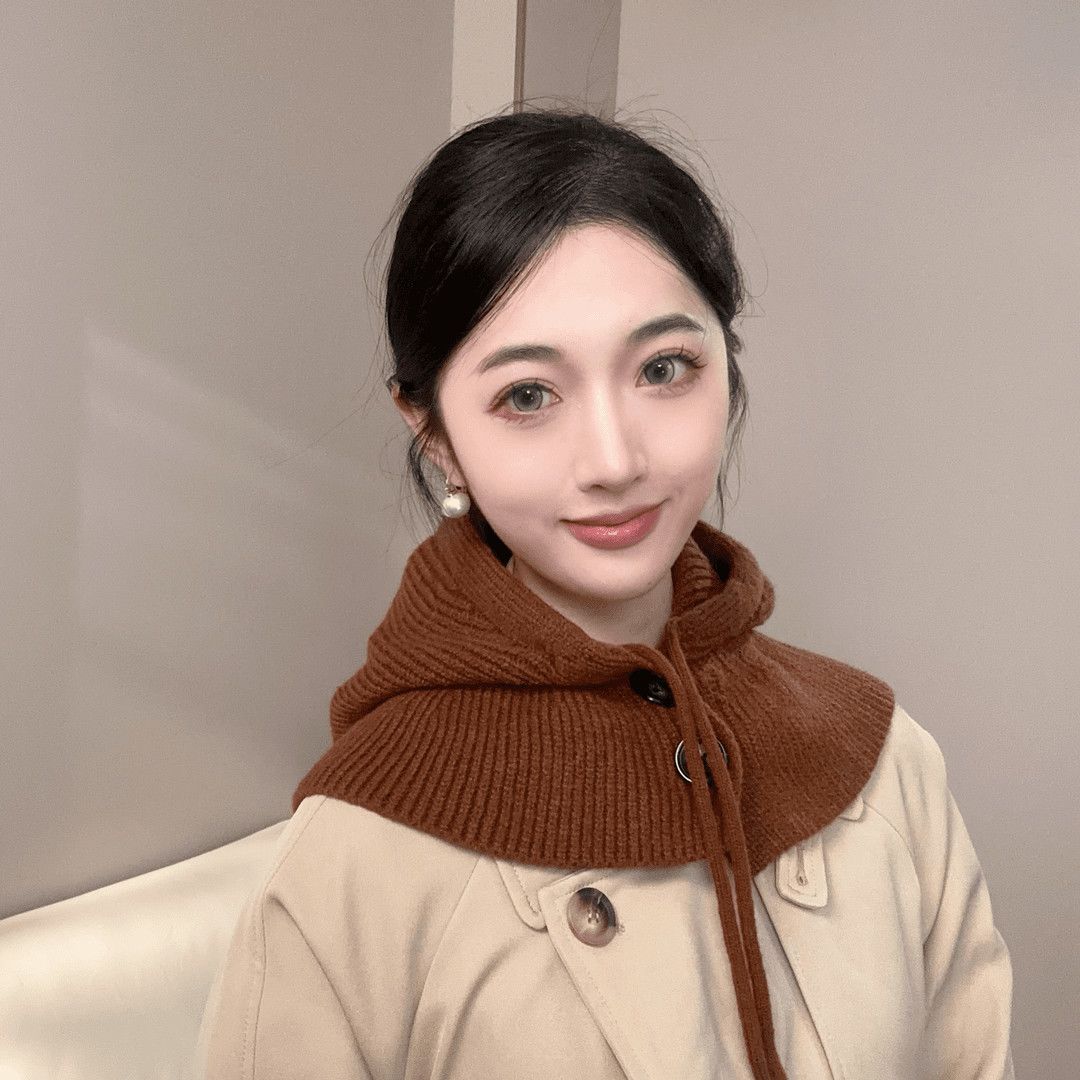 时尚保暖防风加厚针织围脖一体帽