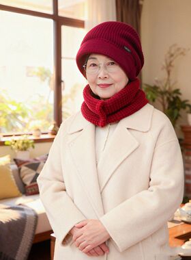 秋冬保暖加绒长辈中老年女针织帽