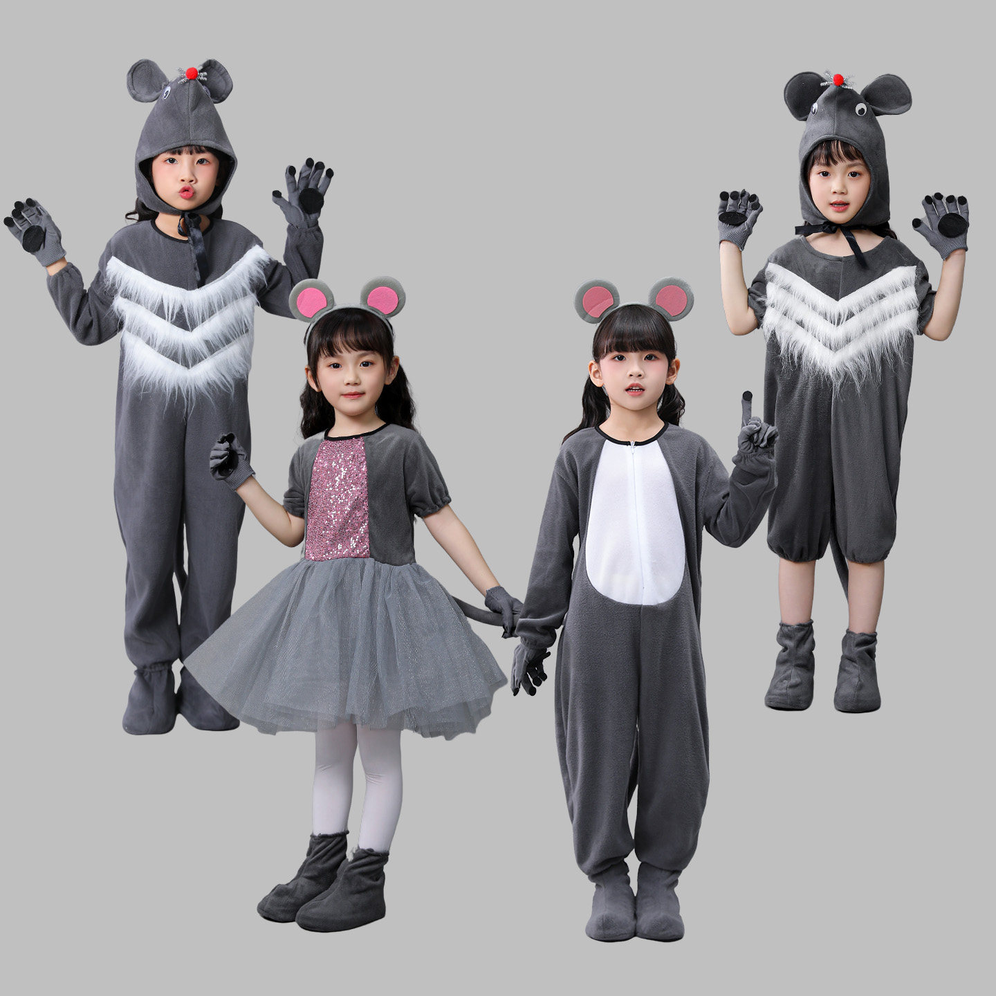 儿童小老鼠演出服动物服卡通灰色老鼠吃辣椒幼儿猫鼠之夜舞蹈裙