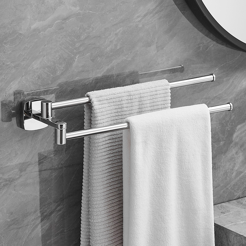 可旋转毛巾架卫生间免打孔不锈钢浴室置物架双杆活动毛巾挂杆极简