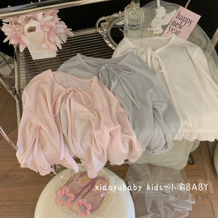 外搭2025新款 女童防晒薄款 披肩儿童开衫 花边空调衫 外套宝宝夏季