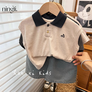 小男孩薄款 帅气休闲男童polo衫 T恤2025夏季 儿童洋气无袖 上衣 短袖