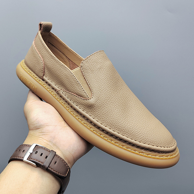 头层小牛皮一脚蹬男鞋