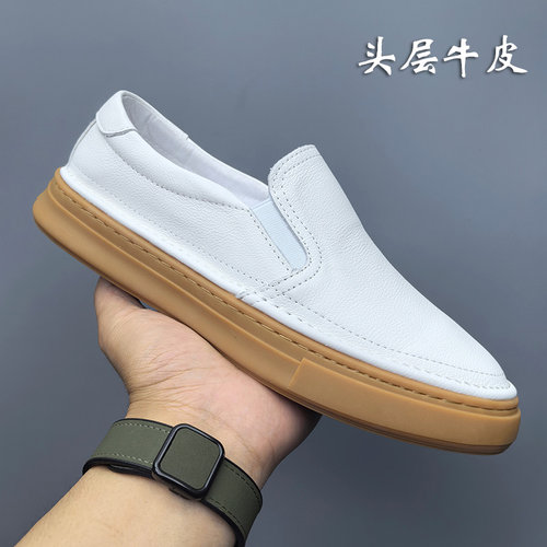 头层牛皮一脚蹬男鞋2025新款夏款真皮薄款百搭软底乐福鞋休闲板鞋