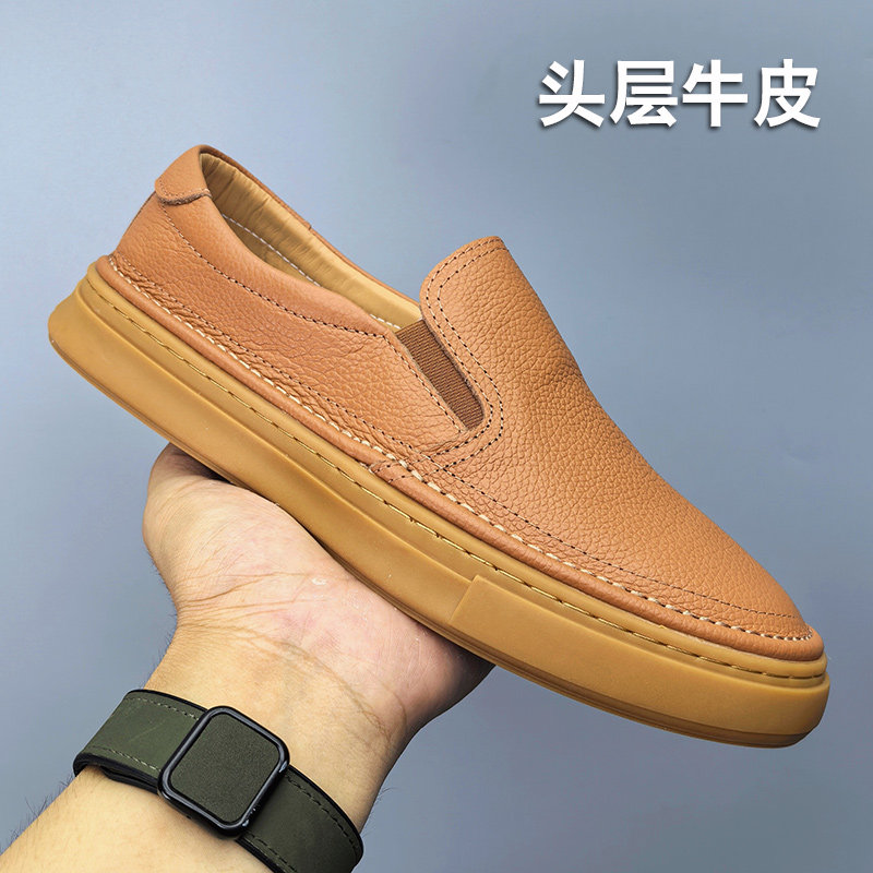 纽宝龙头层牛皮乐福鞋鞋2025新款夏季薄款透气真皮休闲鞋豆豆鞋