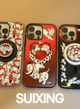 Suixing 101忠狗泡泡骚爱心斑点狗po高品质可爱卡通手机壳16promax轻薄15pro创意14带强磁吸支架13防摔保护套