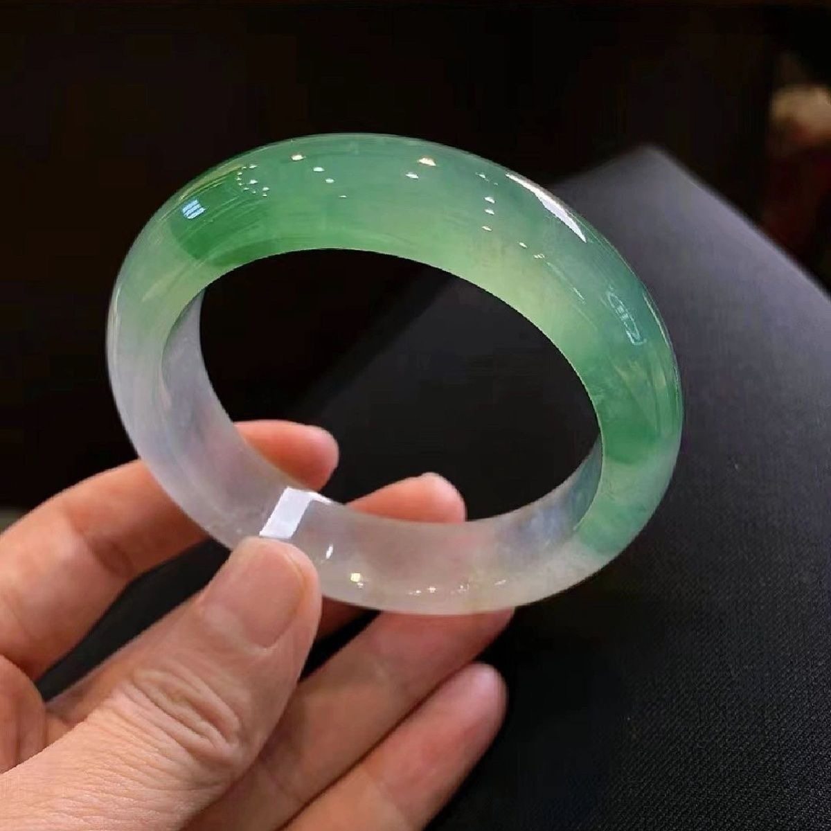 新款缅甸老坑翡翠手镯油青满绿冰种半山水冰飘花飘紫阳绿玉髓镯子