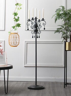 正品欧式candle holder五头蜡烛台酒店装饰摆件感黑色烛台