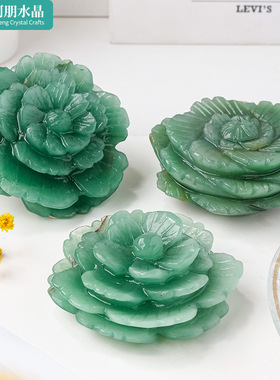 正品天然水晶东陵玉牡丹花雕刻件玉石打磨雕刻花朵摆件家居装饰