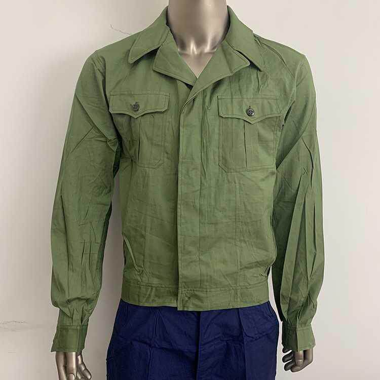 59夏飞行布服 夏布飞纯棉工作服套装男透气耐磨上绿下蓝劳保夹克