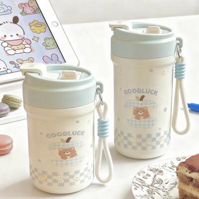 双饮保温杯新款2025女男生士ins风吸管水杯316不锈钢颜学生杯子