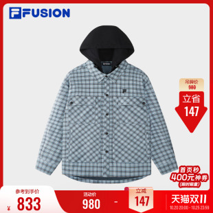 FILA FUSION斐乐潮牌格子长袖衬衫26冬新款男子可拆卸帽格子外套