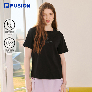 时尚 FILA 新款 2025夏季 简约高级纯棉T恤 FUSION斐乐潮牌女针织短袖