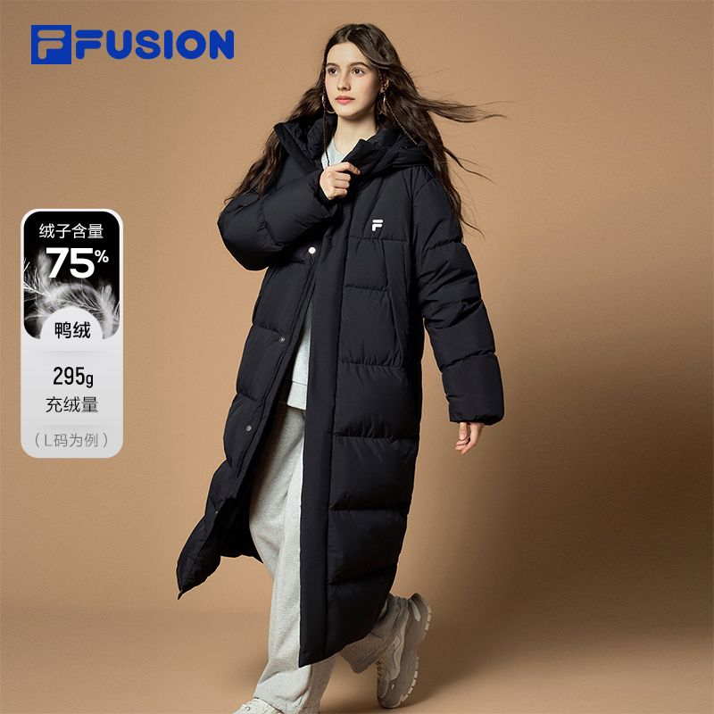FILA FUSION斐乐潮牌情侣款长款羽绒服2025冬季新款男女保暖外套