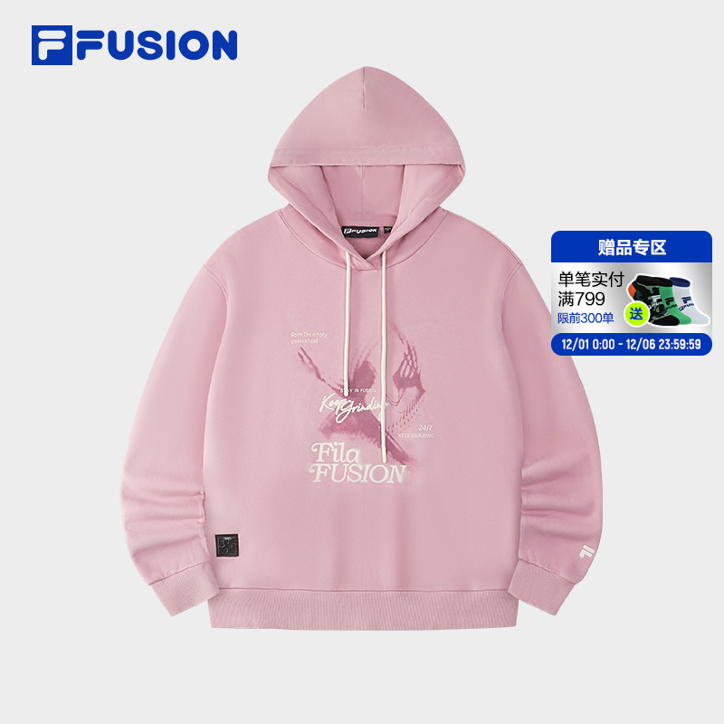 FILA FUSION斐乐潮牌女子连帽卫衣2025冬季新款休闲纯棉针织上衣