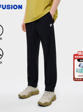 FILA FUSION斐乐速干裤男裤长裤夏季黑色运动裤直筒透气跑步裤子