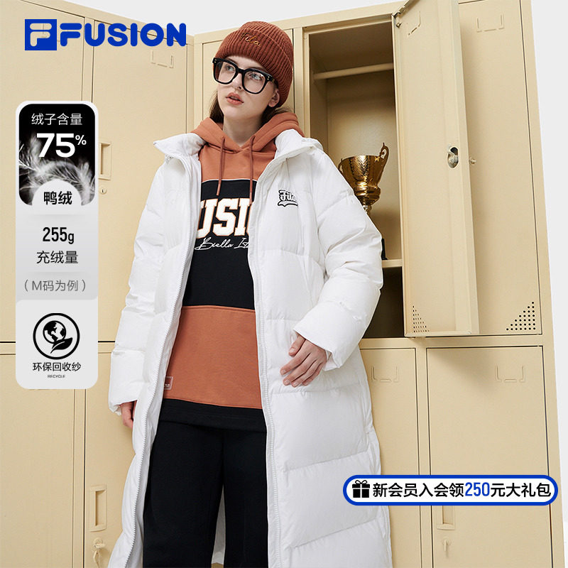 fila fusion斐乐潮牌运动长款羽绒服女冬季防风保暖加厚连帽外套