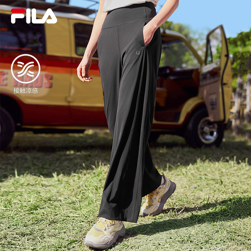 FILA斐乐针织长裤女裤夏季宽松微喇运动瑜伽休闲裤阔腿裤运动裤子