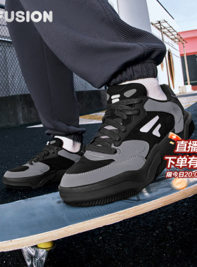 FILA FUSION斐乐潮牌男子板鞋夏季轻便革面黑色百搭休闲运动鞋子