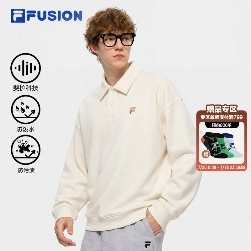 FILA FUSION斐乐卫衣男翻领2026秋季新款情侣宽松套头运动上衣女