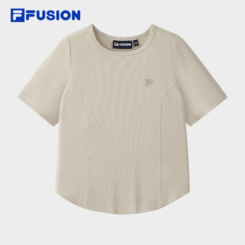FILA FUSION斐乐潮牌女子针织短袖衫夏季圆领上衣时尚休闲紧身T恤