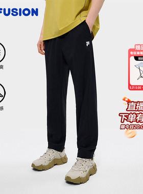 FILA FUSION斐乐速干裤男裤长裤夏季黑色运动裤直筒透气跑步裤子