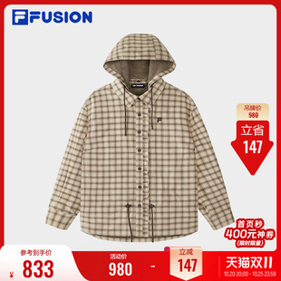 FILA FUSION斐乐潮牌格子长袖衬衫26冬新款女子英伦风可拆卸上衣