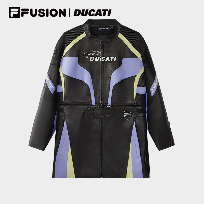 FILA FUSION｜DUCATI斐乐潮牌女子皮衣两件套冬赛车服可拆卸皮裙