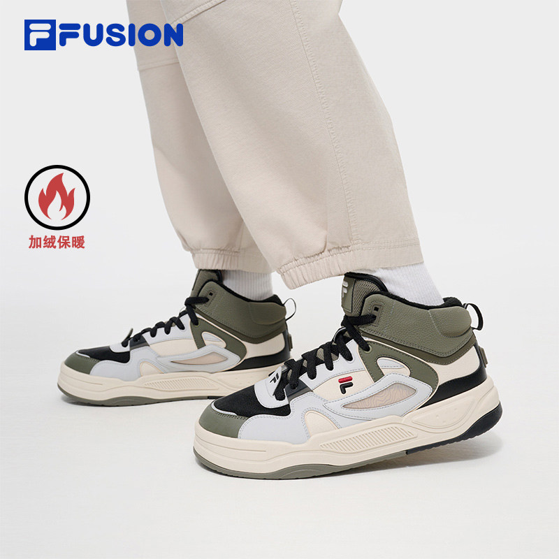 加绒|FILA FUSION斐乐男鞋BANK II中帮酷板鞋冬季保暖厚底休闲鞋