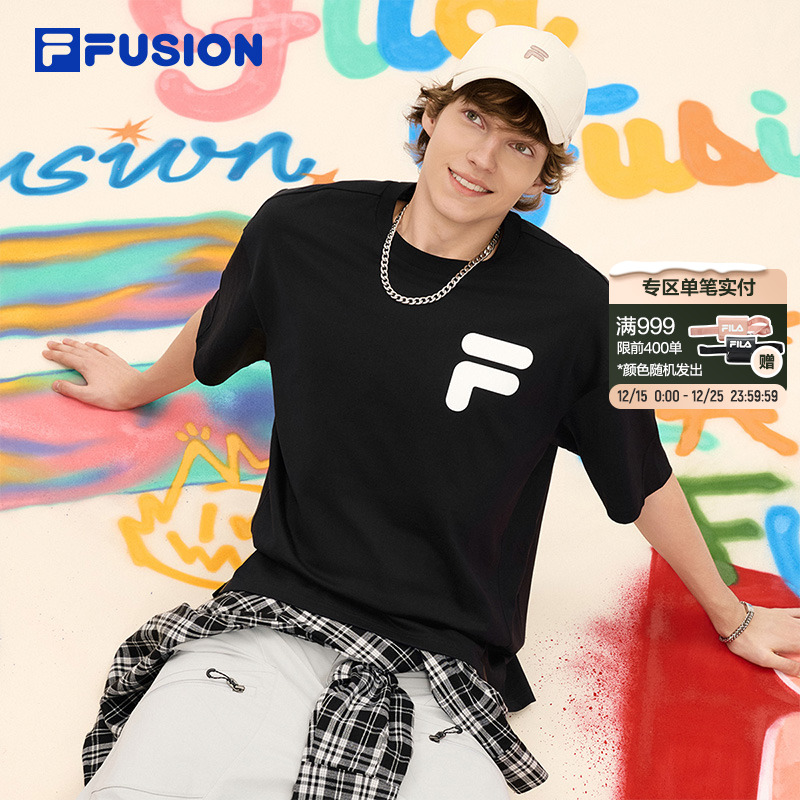 FILA FUSION斐乐潮牌情侣短袖女2026春季新款休闲宽松纯棉白色T恤