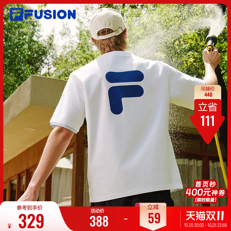 FILA FUSION斐乐潮牌情侣短袖T恤夏季宽松运动半袖男女款跑步上衣