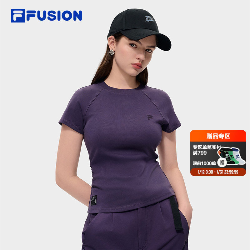 FILA FUSION斐乐潮牌女子针织短袖衫2026春季新款简约修身白色T恤,运动服/休闲服装,运动T恤,淘宝优惠券,粉丝福利购,淘宝优惠卷